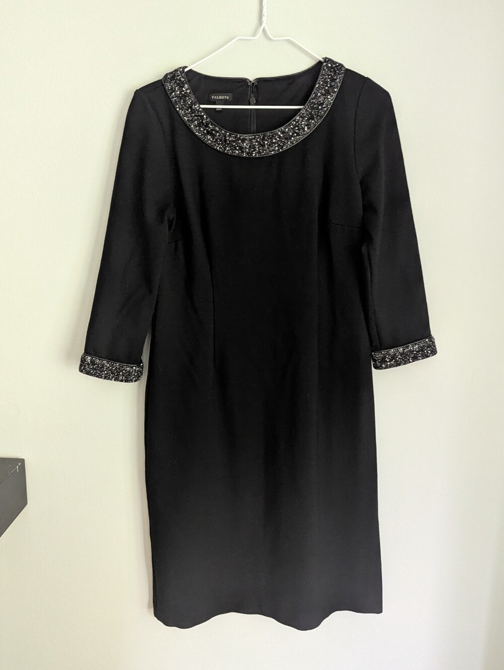 Talbots Women's 2 Refined Ponte Tipped Tweed Dress Black Knee Length